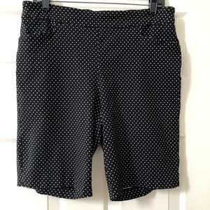 Stretch Knee Length Shorts In Black w/White Polka-Dot By George - Size L (12-14)